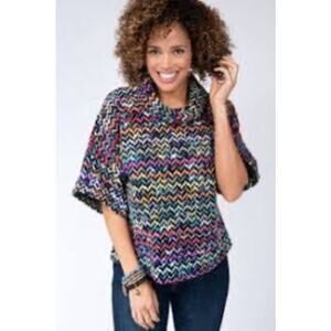 Ivy Jane  sweater w high collar and short sleeves multi color chevron size S/M